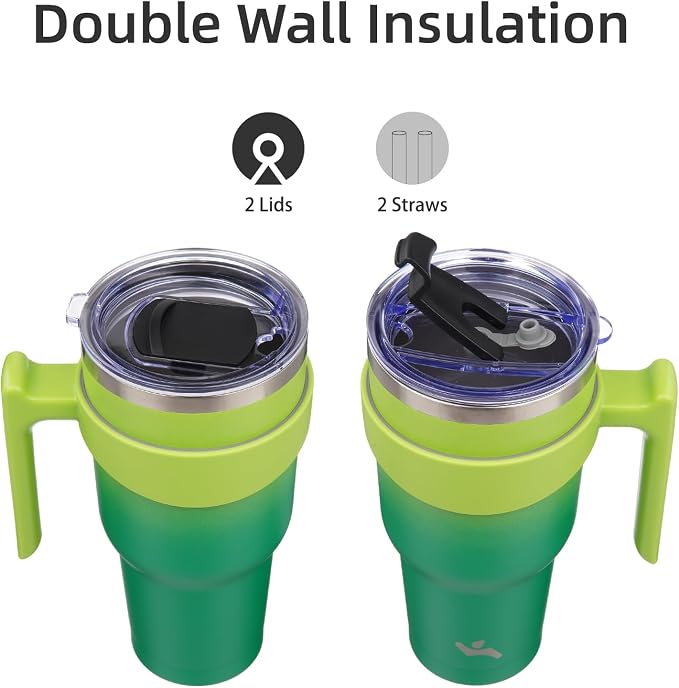 Konokyo 30 oz Tumbler with Handle and Straw, Insulated Travel Mug | Matcha - Image 3