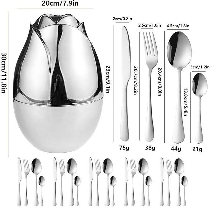 24pcs Stainless Steel Flatware Set, Rose Shape Cutlery Set, Mirror Polished - Image 8