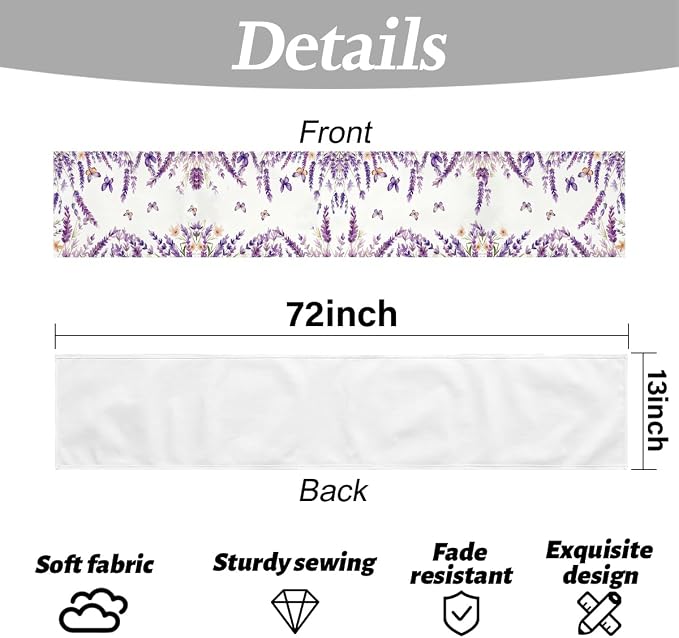 Purple Lavender Floral Butterflies Spring Table Runner, Gifts - Image 6