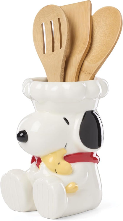 Lenox Chef Snoopy Porcelain Utensil Crock, 4-Piece | Includes 3 wooden utensils by Lenox