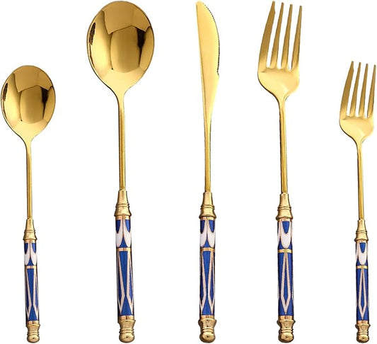 10-piece Silverware Set With Ceramic Handle, Premium Food Grade Stainless Steel Flatware Sets, Mirror Polished Cutlery Set, Dishwasher Safe (for 2 People) (10pcs, black gold)