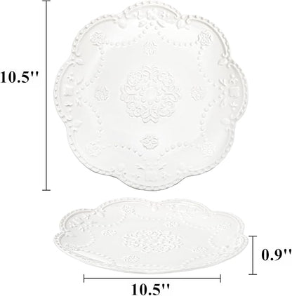 Tebery Set of 4 Ceramic Dinner Plate, 10.5 Inch Large Embossed Lace Salad - Image 2