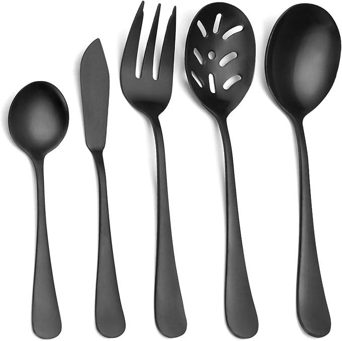 Matte Black Serving Set，SHARECOOK 5-Piece 18/0 Stainless Steel Large Hostess Set by Sharecook