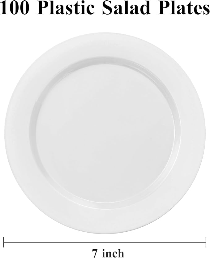 Bestluck 100PCS White Plastic Dessert Plates 7inch - Image 2