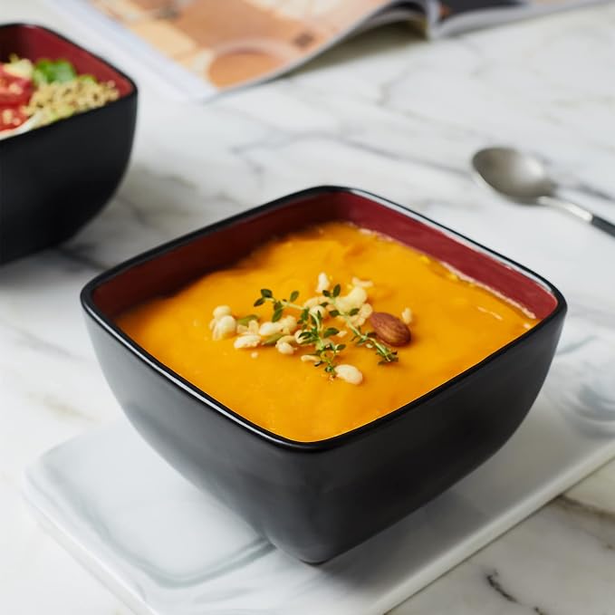 AmorArc 32oz Square Cereal Soup Bowls, Stoneware Bowls Set of 4 - Image 4