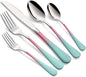 Colorful Silverware Set 20 Piece 18/0 Stainless Steel Flatware Pink and Green Handle Cutlery Set Service for 4 Fork Knife Spoon Set Mirror Finish Dishwasher Safe