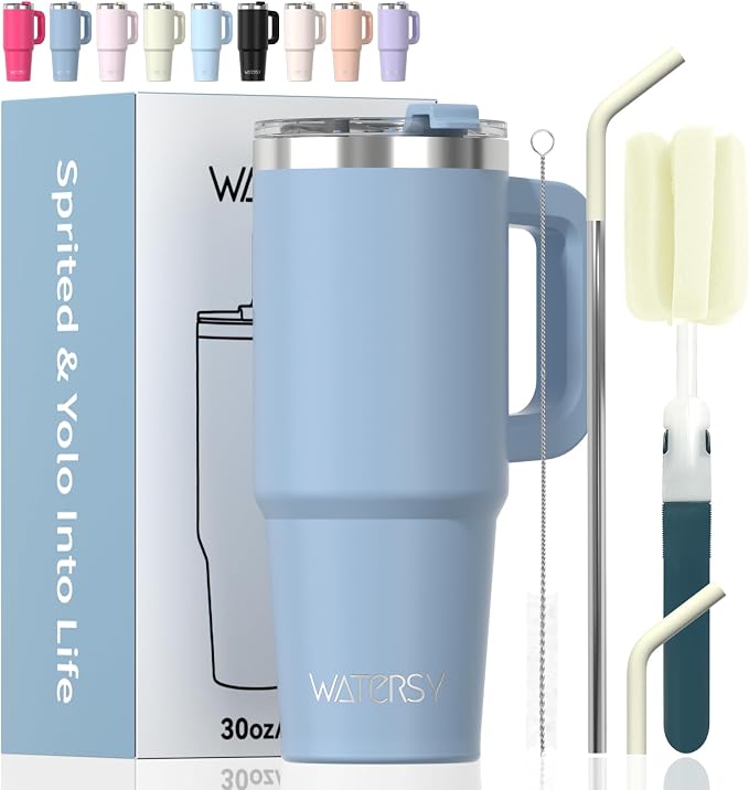 30 oz Tumbler with Handle, Tumbler with Lid and Straw, Double Wall Insulated by Watersy