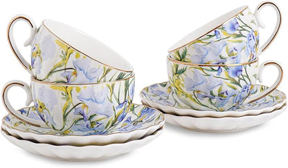 Agyiuns Tea Cup and Saucers, 6.4oz Floral Tea Cups by Agyiuns