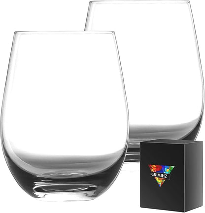 Stemless Wine Glasses for Red or White Wine (Set of 2), 18-Ounces, Large Wine Glasses for Cabernet, Pinot Noir, Burgundy, Bordeaux (CLEAR)