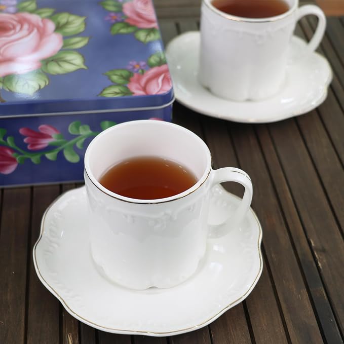 GuangYang 7oz Fine Porcelain Tea Cups and Saucers Set - Image 4