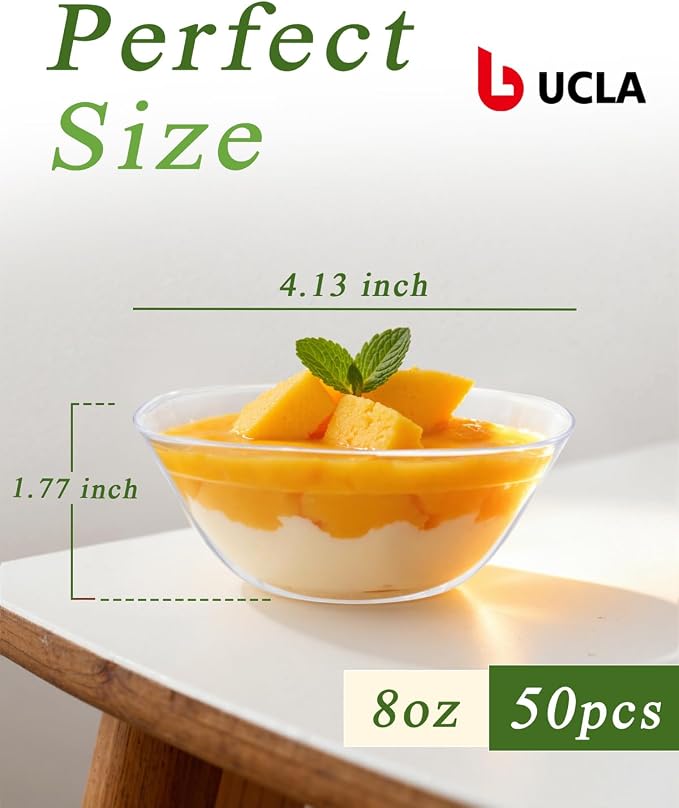 bUCLA 50Pack Clear Plastic Small Bowls - 8oz Disposable Ice - Image 2