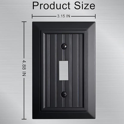 Beadboard Outlet Covers Wall Plates, Bamboo Fiber Light Switch Covers, Natural Material Electric Receptacle Decorative Switch Plate Outlet Cover Matte Black (1 Gang Toggle 4 Pack)