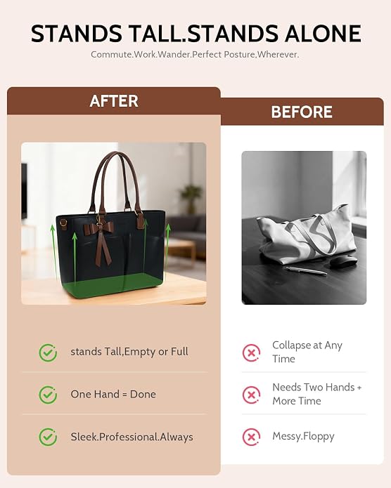 Laptop Tote Bag for Women, Leather Work Tote Bags - Image 6