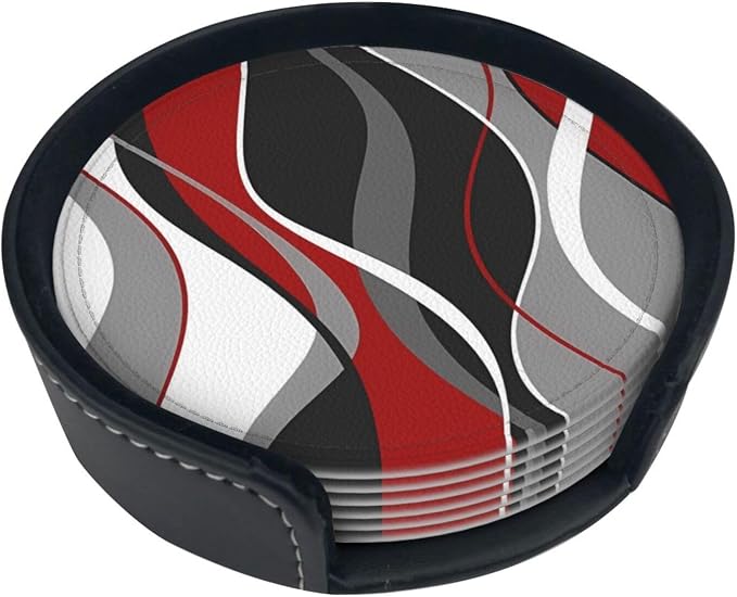 6 Pcs Red Black Gray White Modern Striped Line Abstract Geo Wave Simple - Image 2