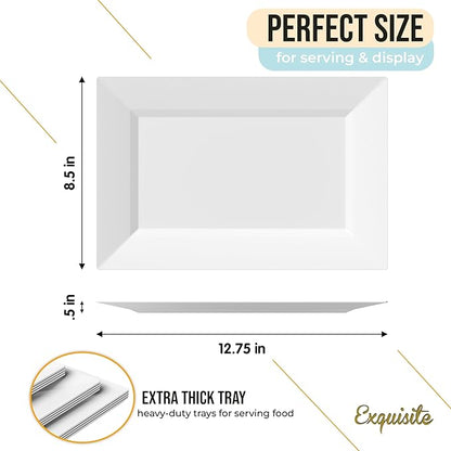 Exquisite Plastic Serving Trays For Party - 40 Pcs 12.75 Inch White Serving Platters, Plastic Trays For Food, White Tray, Food Tray Disposable Platters For Parties, Catering & Buffet