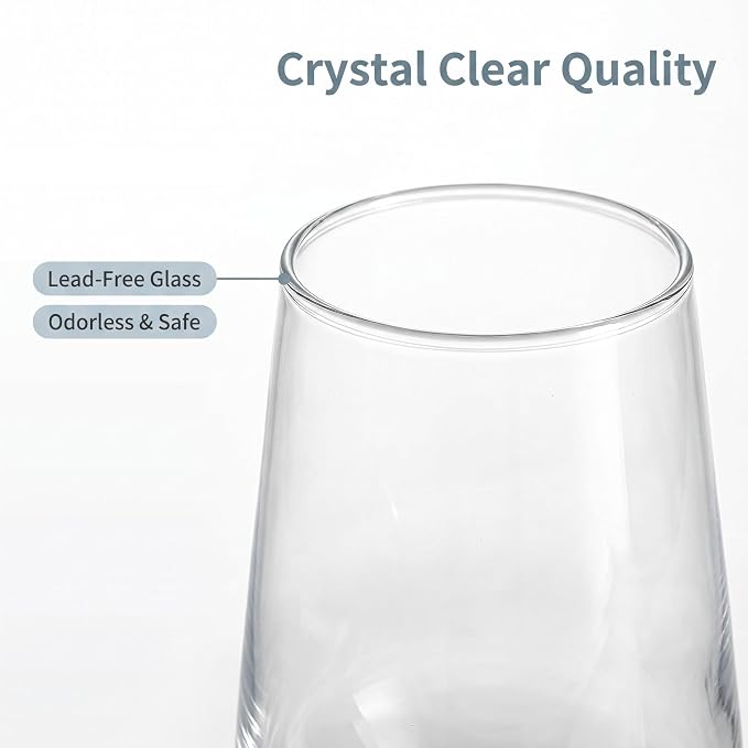 Lead-Free Clear Glass Cups Set 4-13oz., Thick Base Curved Drinking Cups - Image 5
