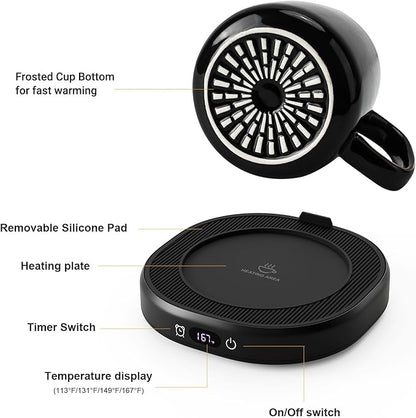 Coffee Mug Warmer & Simple Pure Black Mug Set, Electric Cup Warmer with Auto Shut Off, 4 Temperature Setting Smart Beverage Warmer, 8-Hours Auto Shut Off (Simple Pure Black Mug)