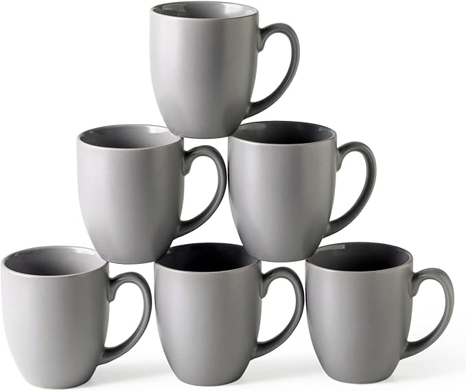 AmorArc 16 oz Coffee Mugs Set of 6, Large Ceramic Coffee Cups-Matte Gray | by AmorArc