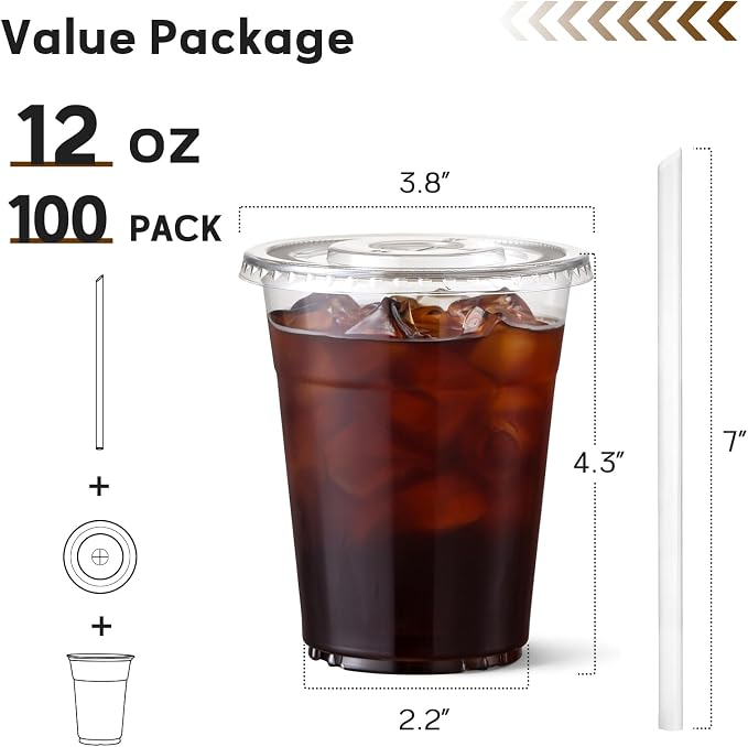AOZITA 100 Pack - 12 oz Clear Plastic Cups - Image 2