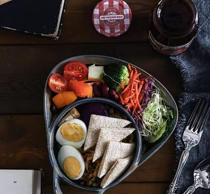 Soup and Side Bowl Plate Ceramic, Chip and Dip Divided Bowls, Anti-Soggy Cereal Bowl Bread Dipping Bowls Plates for Salad Breakfast, and Sandwich Ideal for Home and Restaurant (blue)