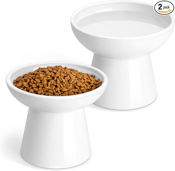 vancasso Extra Wide Elevated Cat Bowls 2-Pack, Shallow Ceramic Raised Cat Food by vancasso