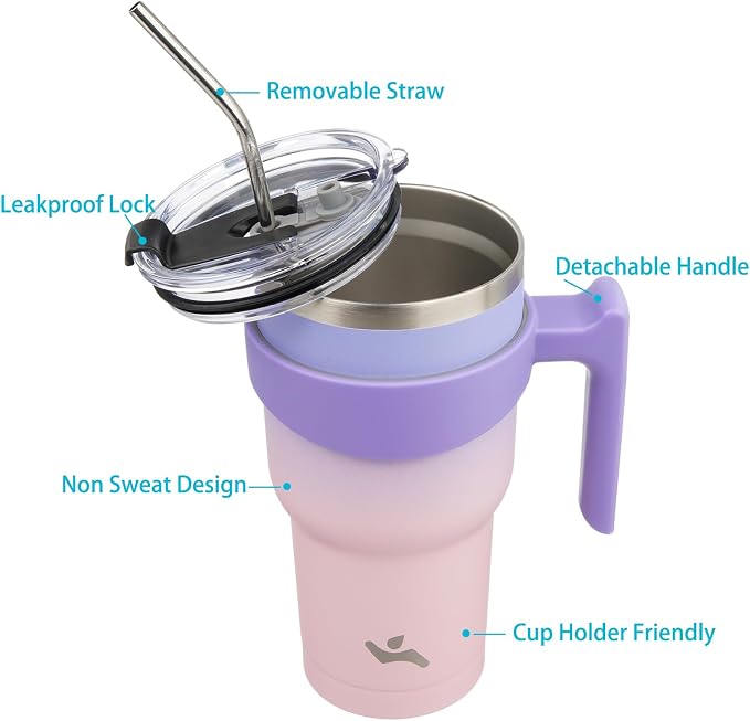 Konokyo 30 oz Tumbler with Handle and Straw, Insulated Travel Mug | Pastel - Image 2