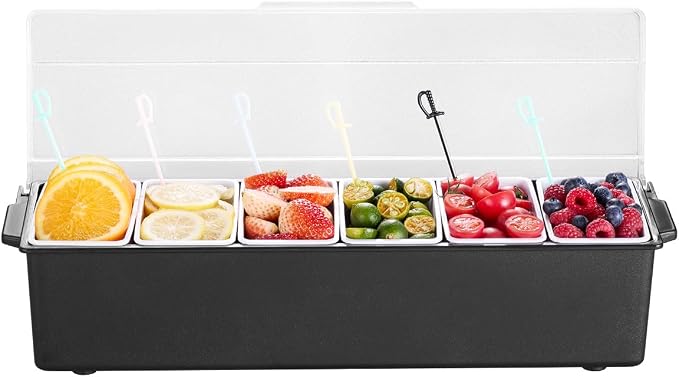VEVOR Chilled Condiment Server, 6 Compartment Ice Cooled Condiment Serving by VEVOR