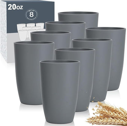 Wrova Wheat Straw Cups 8 PCS Good Alternative to Plastic Reusable Cups 20 oz by WROVA