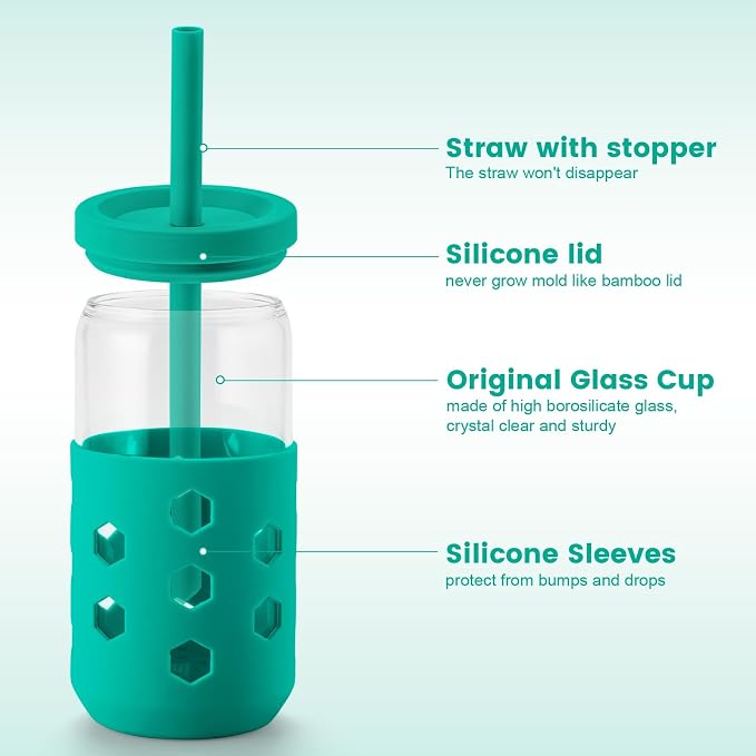 Mrsdry 16 oz Glass Cups with Lids and Straws - Image 2