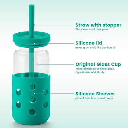 Mrsdry 16 oz Glass Cups with Lids and Straws - Image 2
