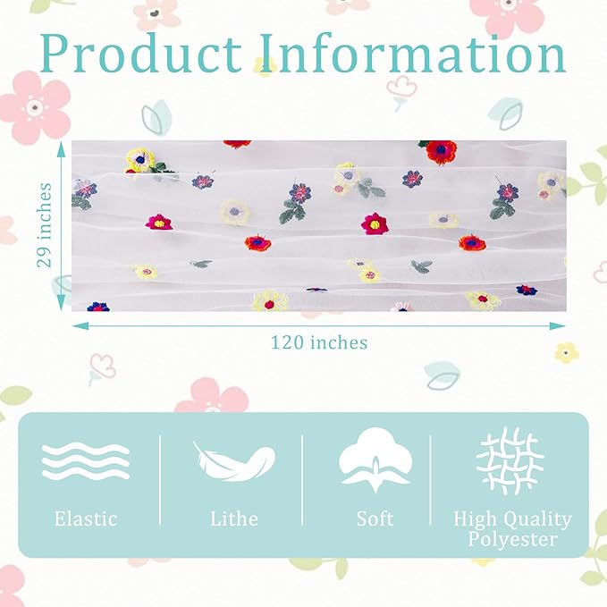 BINBE 3pcs Ivory Daisy Spring Table Runner Embroidery Gauze 10FT Florals - Image 4