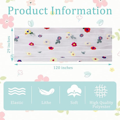 BINBE 3pcs Ivory Daisy Spring Table Runner Embroidery Gauze 10FT Florals - Image 4