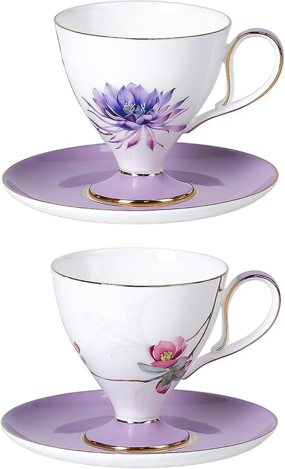 KAMMAK Tea Cups Set of 2, Ceramic Floral Pattern Demitasse Cup | Porcelain by KAMMAK