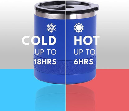 Elemental Recess Lowball Tumbler, 10oz Triple Wall Stainless Steel Cup with Non-Shattered Tritan Lid, Insulated Whiskey Glass, Insulated Coffee Tumbler Mug for Hot & Cold Drinks - Royal Blue