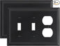 2-Pack Combo Double Toggle/Duplex Outlet Covers, Black Switch Plates and Outlet Covers, Natural Bamboo Fiber Wall Plates for Electrical Outlets, 3 Gang Receptacle Cover, Corrosion Resistant