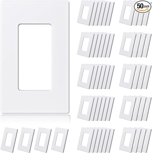ELEGRP Matte White 1-Gang Screwless Decorative Wall Plates, Standard Size Unbreakable Thermoplastic Faceplate Cover for Decorator Receptacle Outlet Switch, UL Listed (50 Pack)