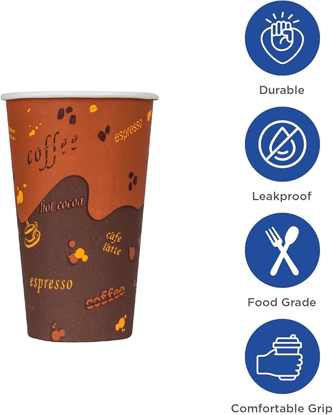 Karat 12 oz Paper Hot Coffee Cups Disposable, Leak-Resistant Double Poly-Lined - Image 2