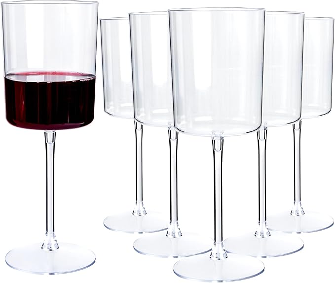 YOUBET 36Pack Plastic Wine Glasses - 10 oz Clear Disposable Wine Cups | Square by YOUBET