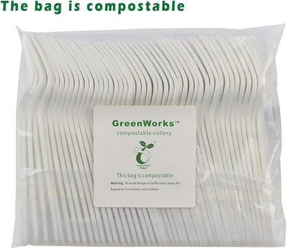 GreenWorks 1000 Count 7" Heavy-duty Compostable Forks, BPI Certified Large Bulk Disposable Cutlery Fork