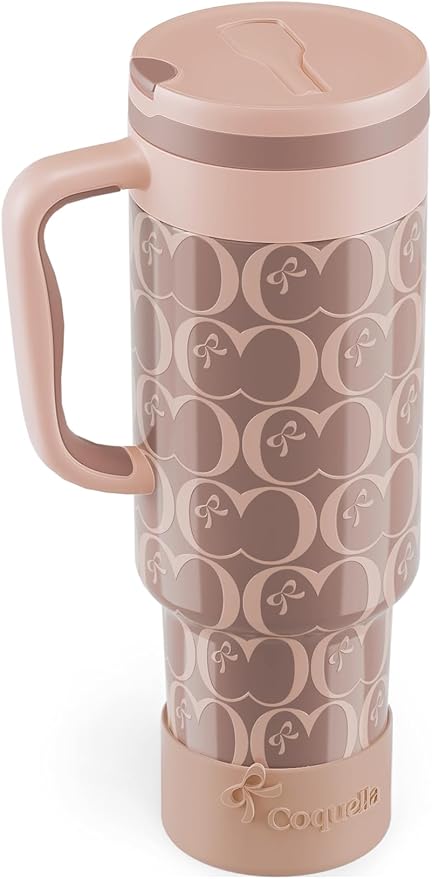 40 oz Insulated Tumbler with Handle and Push-Button Straw Lid, Stainless Steel by Coquella