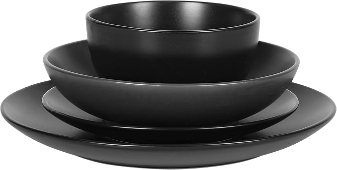 Gibson Home Queenslane 16-Piece Matte Black Stoneware Dinnerware Set – Double - Image 6