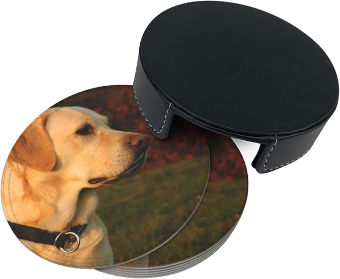 6 Pcs Golden Lab Labrador Retriever Family Loyal Hunting Dog Leather Coasters - Image 4