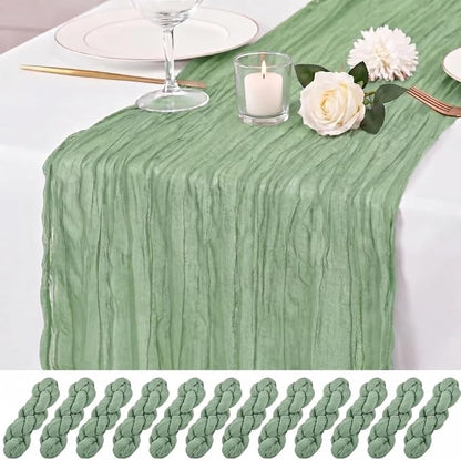12 Pack Sage Green Cheesecloth Table Runner 17x108 Inch Boho Rustic Semi Sheer by Unknown