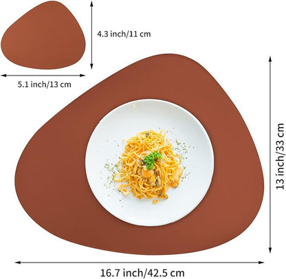 Faux Leather Fall Placemats Set of 6 Wipeable Washable Place Mats for Round Table Table Mats for Kitchen Dining Patio, Heat Resistant Easy to Clean Oval Brown Placemat