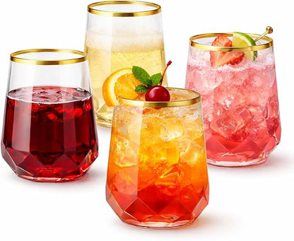 Oojami 40 Pack Disposable Plastic Wine Glasses 12oz Gold Rim by Oojami