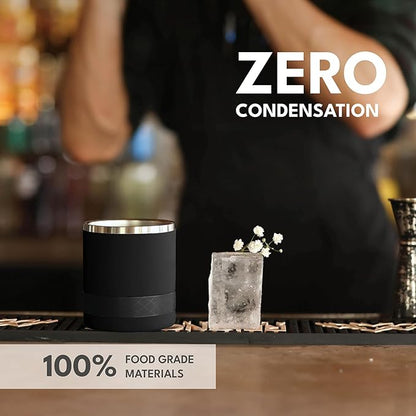 Elemental Recess Lowball Tumbler, 10oz Triple Wall Stainless Steel Cup with Non-Shattered Tritan Lid, Insulated Whiskey Glass, Insulated Coffee Tumbler Mug for Hot & Cold Drinks - Black