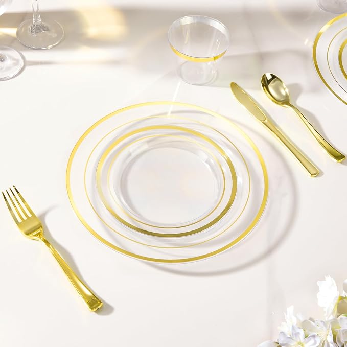 600 Pieces Clear Gold Plates for 100 Guests | Include: Dinnerware Set of 100 - Image 6