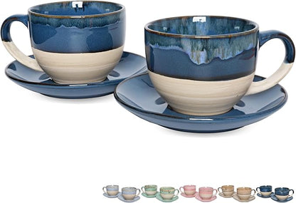 Bosmarlin Ceramic Cappuccino Cup and Saucer Set of 2, 10 Oz, Coffee Cups by Bosmarlin