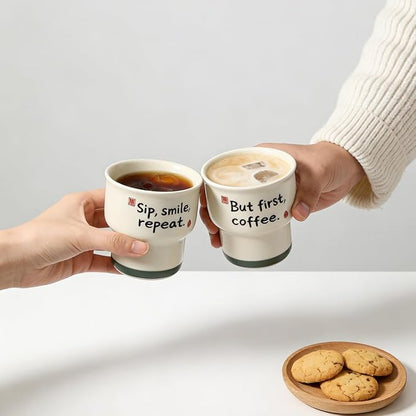 Ceramic Espresso Cups Set of 2, 3.52 OZ Handleless Demitasse Cups, Stackable - Image 8