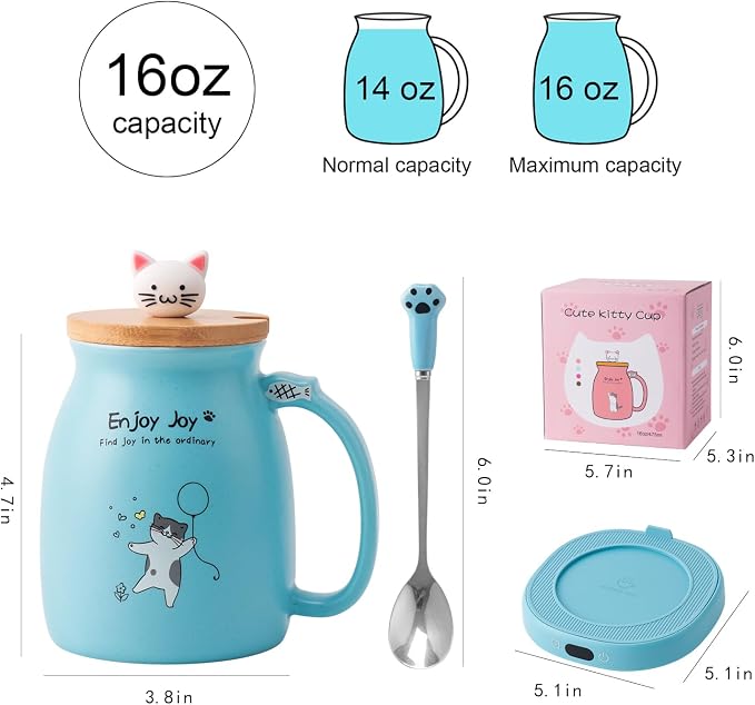 Coffee Mug Warmer Cat Mug Set for Desk Electric Heated Cup Tea Candle Plate | - Image 6